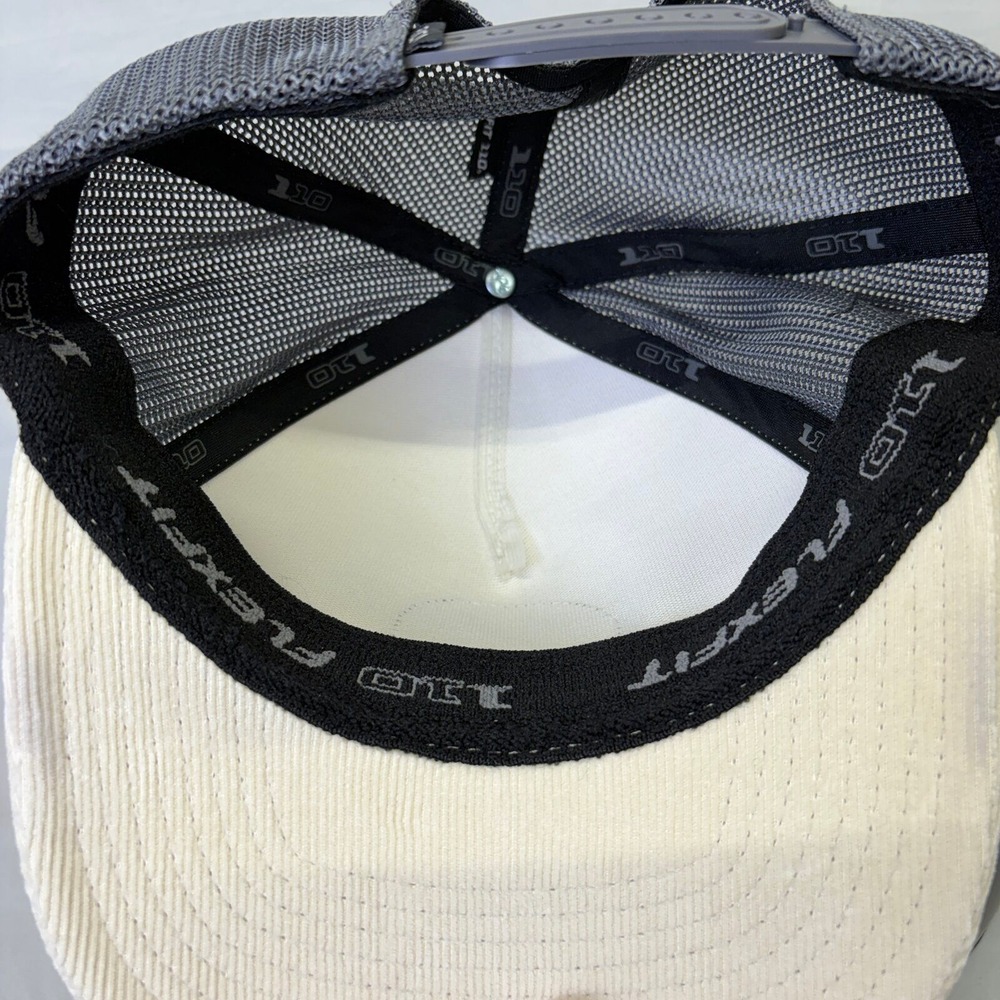 RVCA Trucker Hat Corduroy Snapback Mens OSFM Cream Grey Leather Patch 1489 - Picture 4 of 6